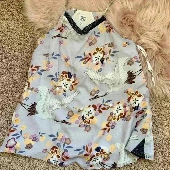 Some days | Lined silk halter neck top with bird pattern size  small - Picture 1 of 2